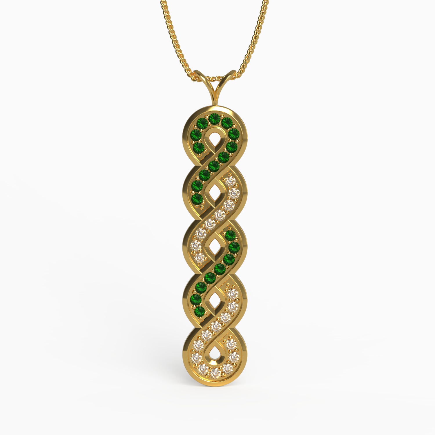 Ladinardò® Eternal Knot  Pendant in Yellow Gold, Diamond, Emerald image 0