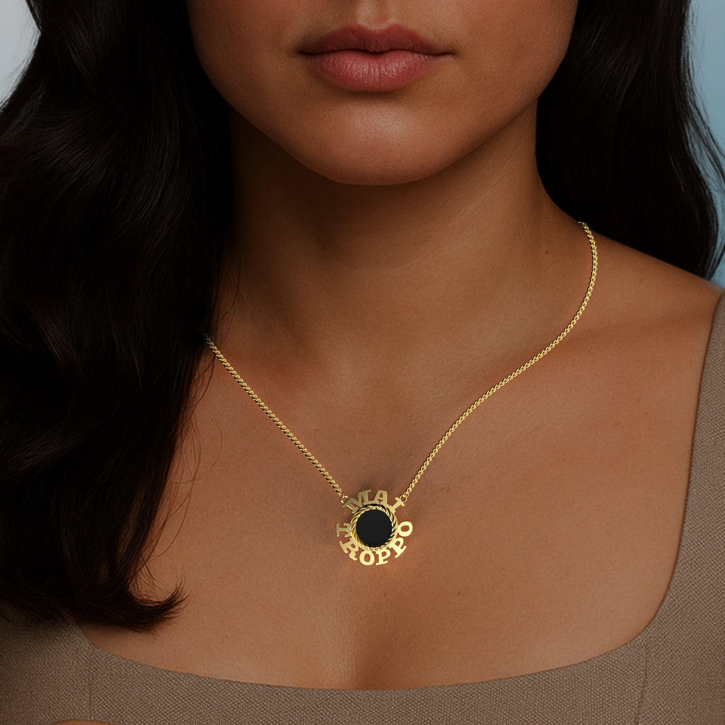 Mai Troppo "Never Too Much" Pendant in Yellow Gold and Onyx image 1