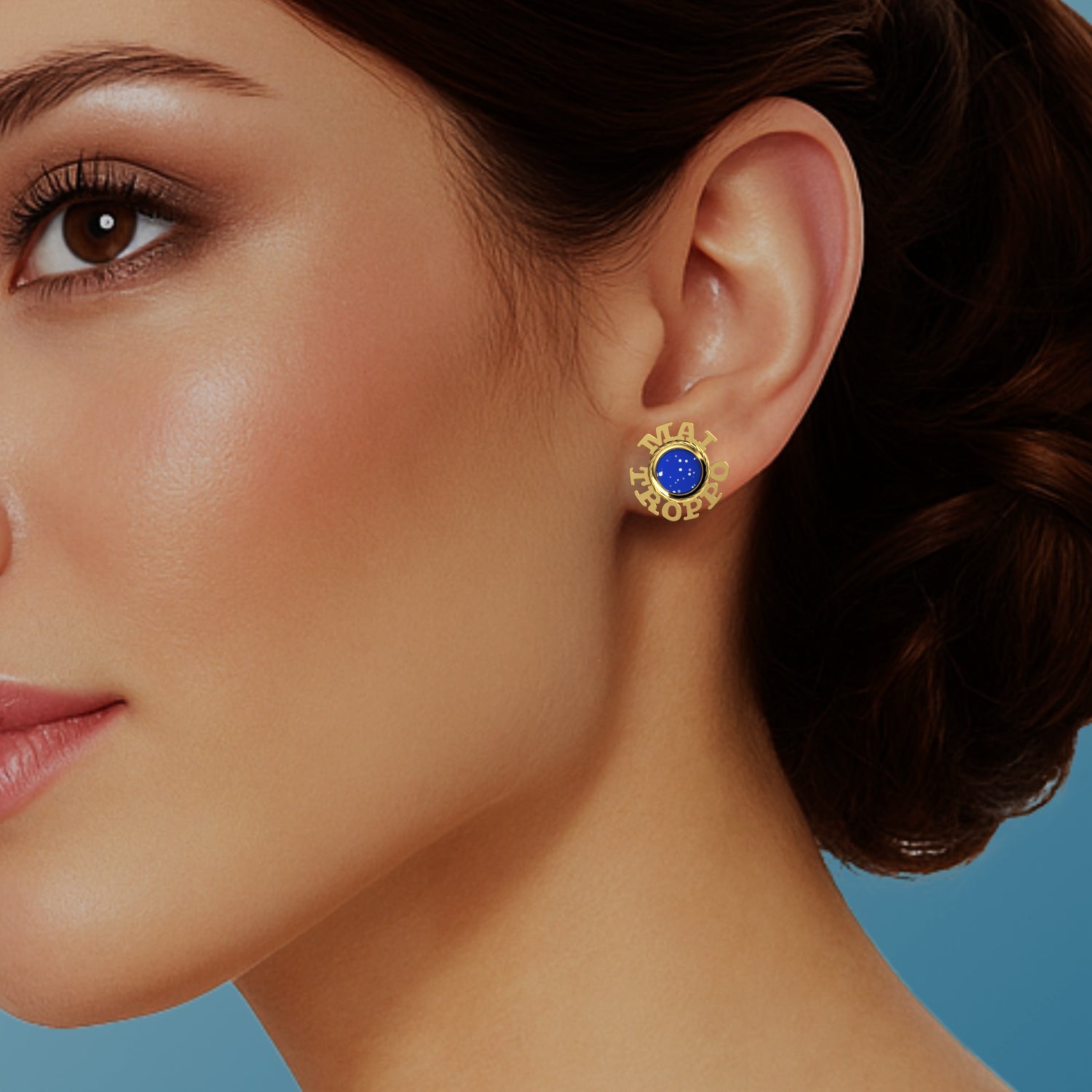 Ladinardò™ Hardware "Never Too Much" Earrings in Yellow Gold, Blue Lapis image 1