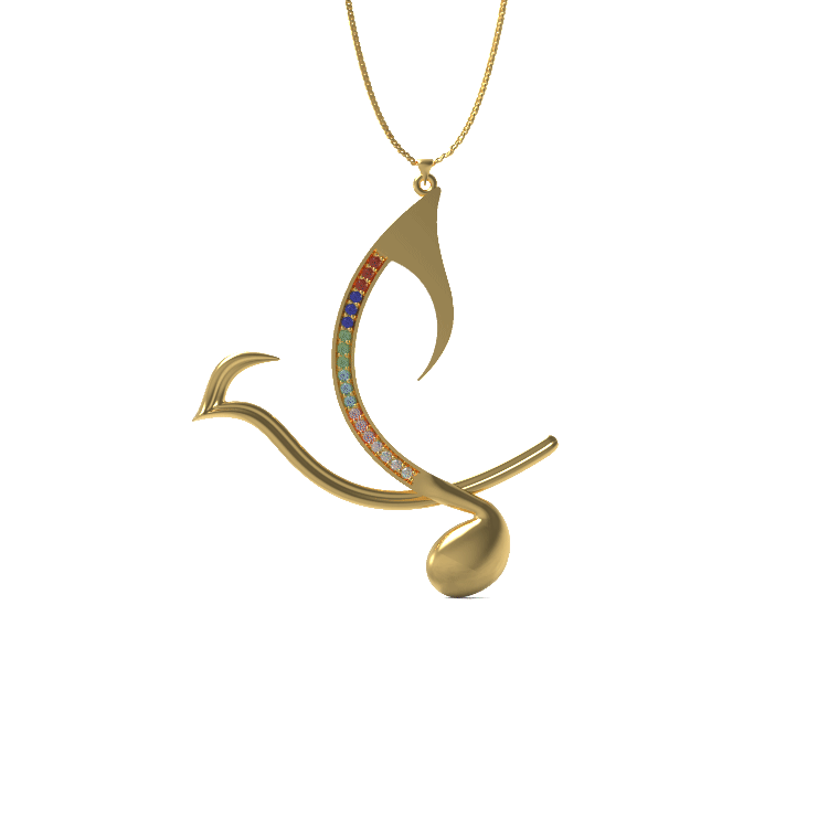 Ladinardò™ Japanese Nightingale Pendant in Yellow Gold, Sapphire, and Diamond image 2