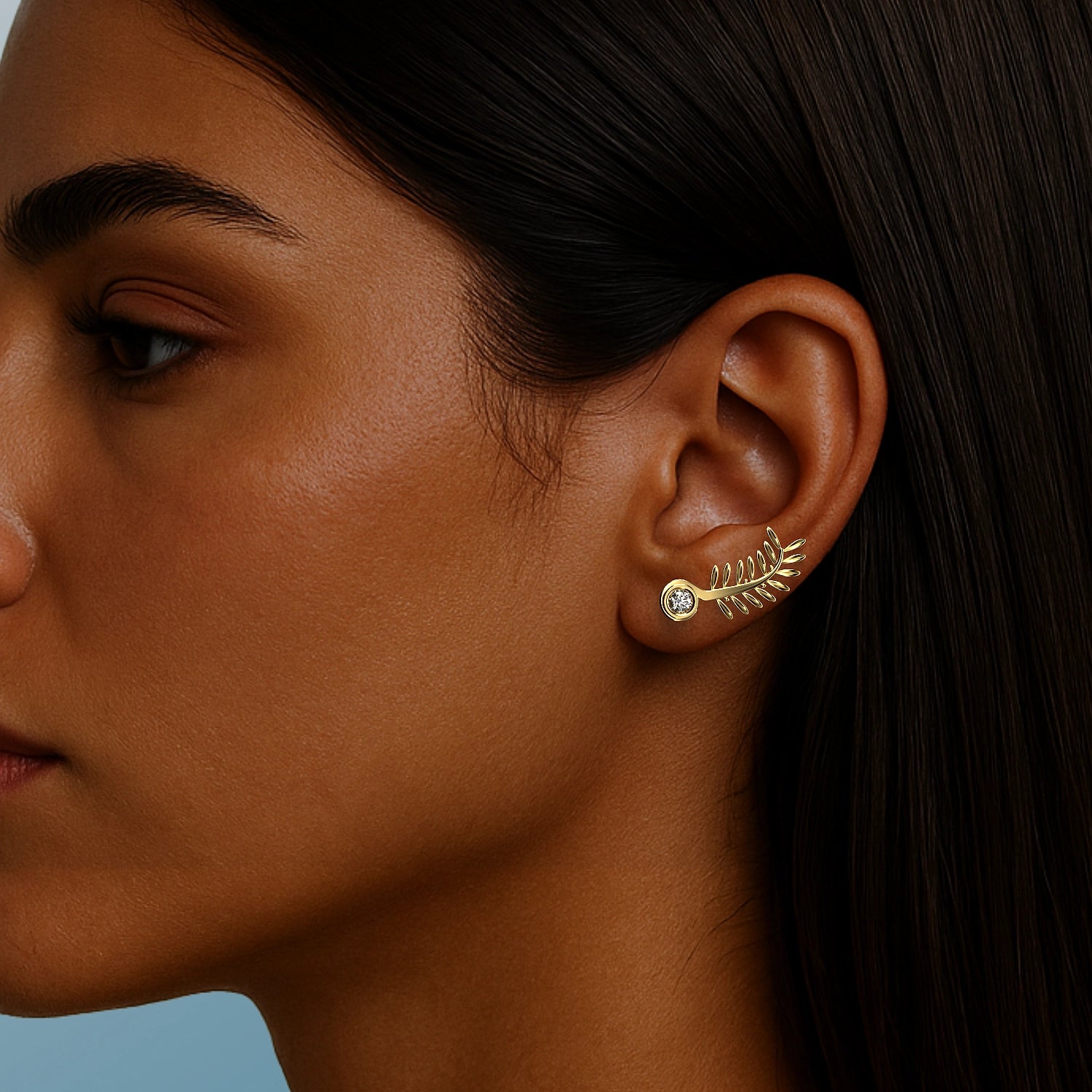 Ladinardò™ Olive Leaf Climber Earrings in Yellow Gold and Diamond image 1