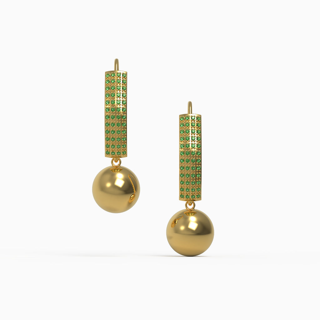 Mic Drop Earrings in Yellow Gold, Emerald image 0