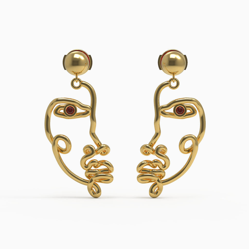 Ladinardò™ Self-Portrait Earrings in Yellow Gold, Ruby image 0