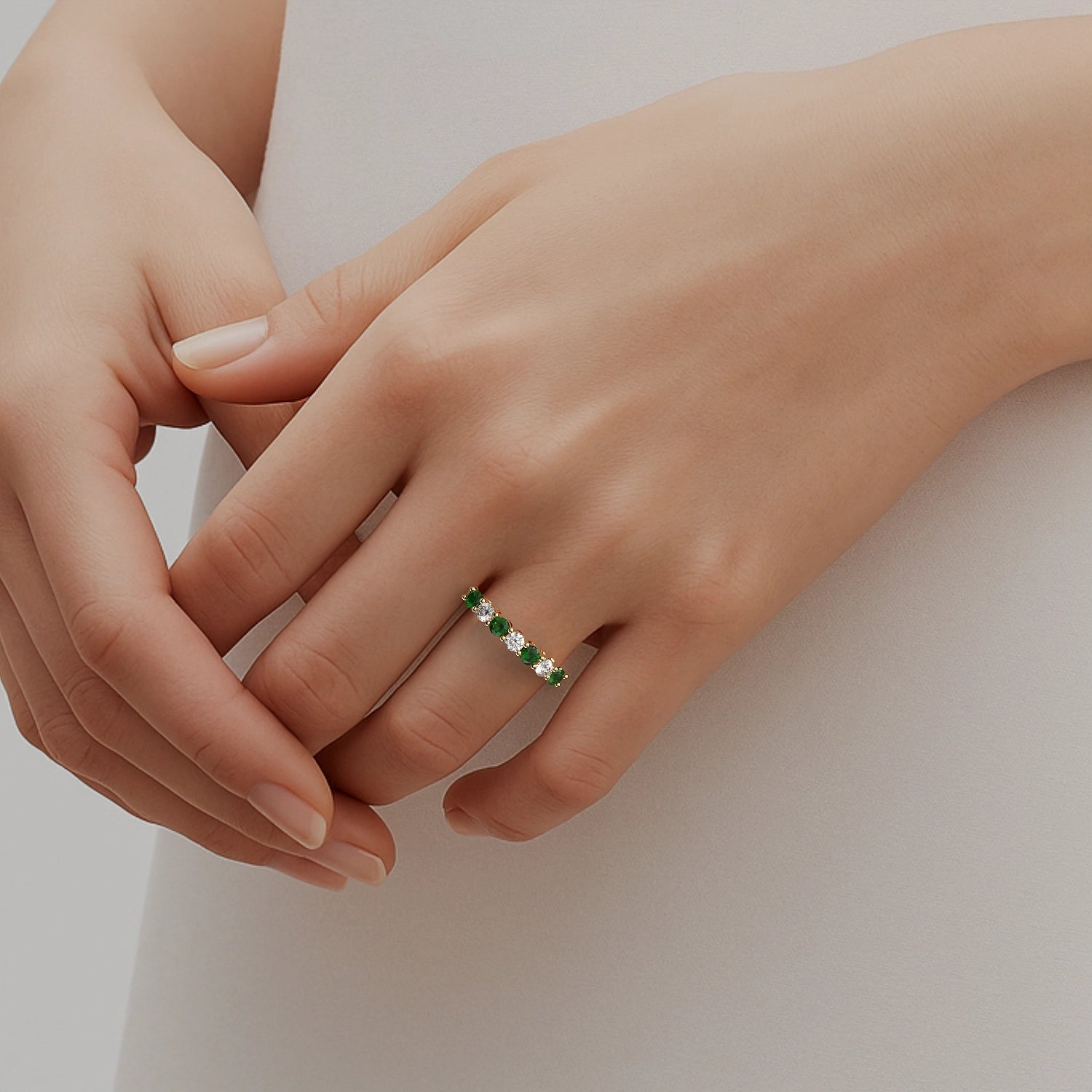 Ladinardò Eternal Band in Yellow Gold, Emerald, and Diamond image 1
