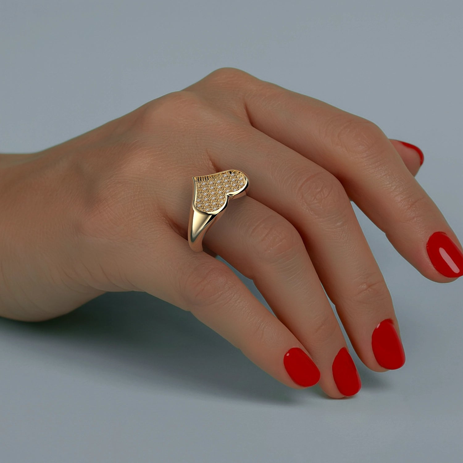 Forevermore Heart Signet Ring in Yellow Gold, Diamonds image 1