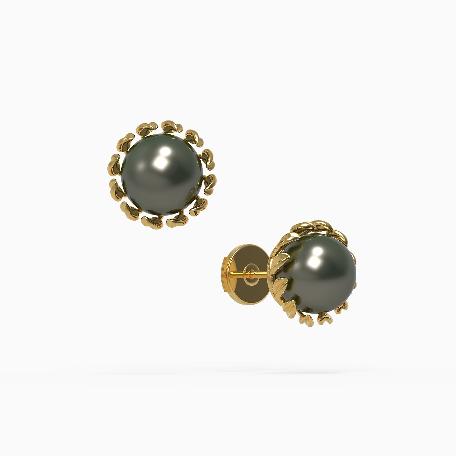 Ladinardò™ 2024 Solar Eclipse Stud Earrings in Yellow Gold, Black Tahitian Pearl image 0