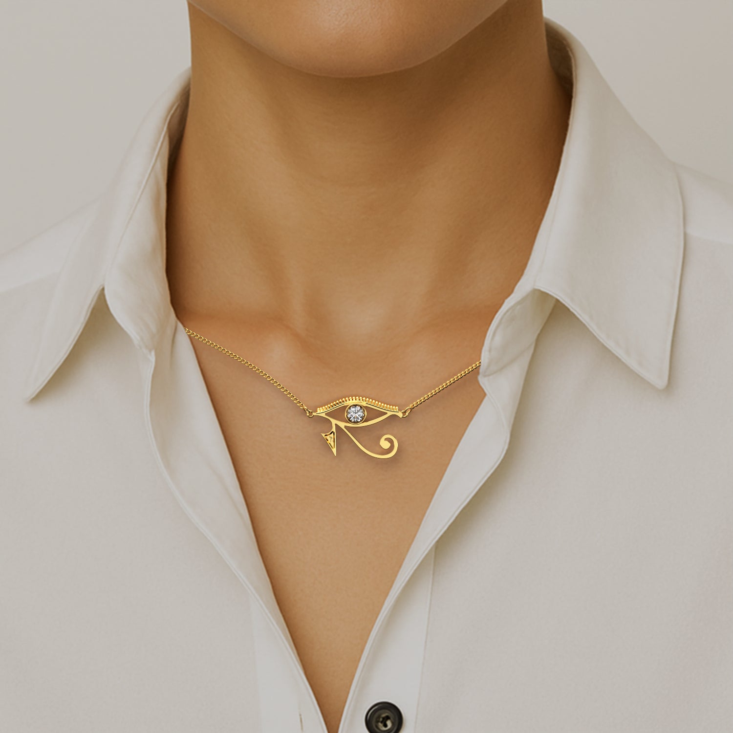 Horus Evil Eye Pendant in Yellow Gold, Diamond image 1