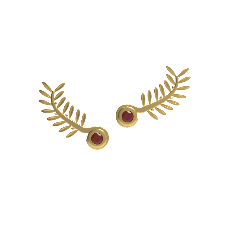 Ladinardò™ Olive Leaf Climber Earrings in Yellow Gold and Ruby image 2