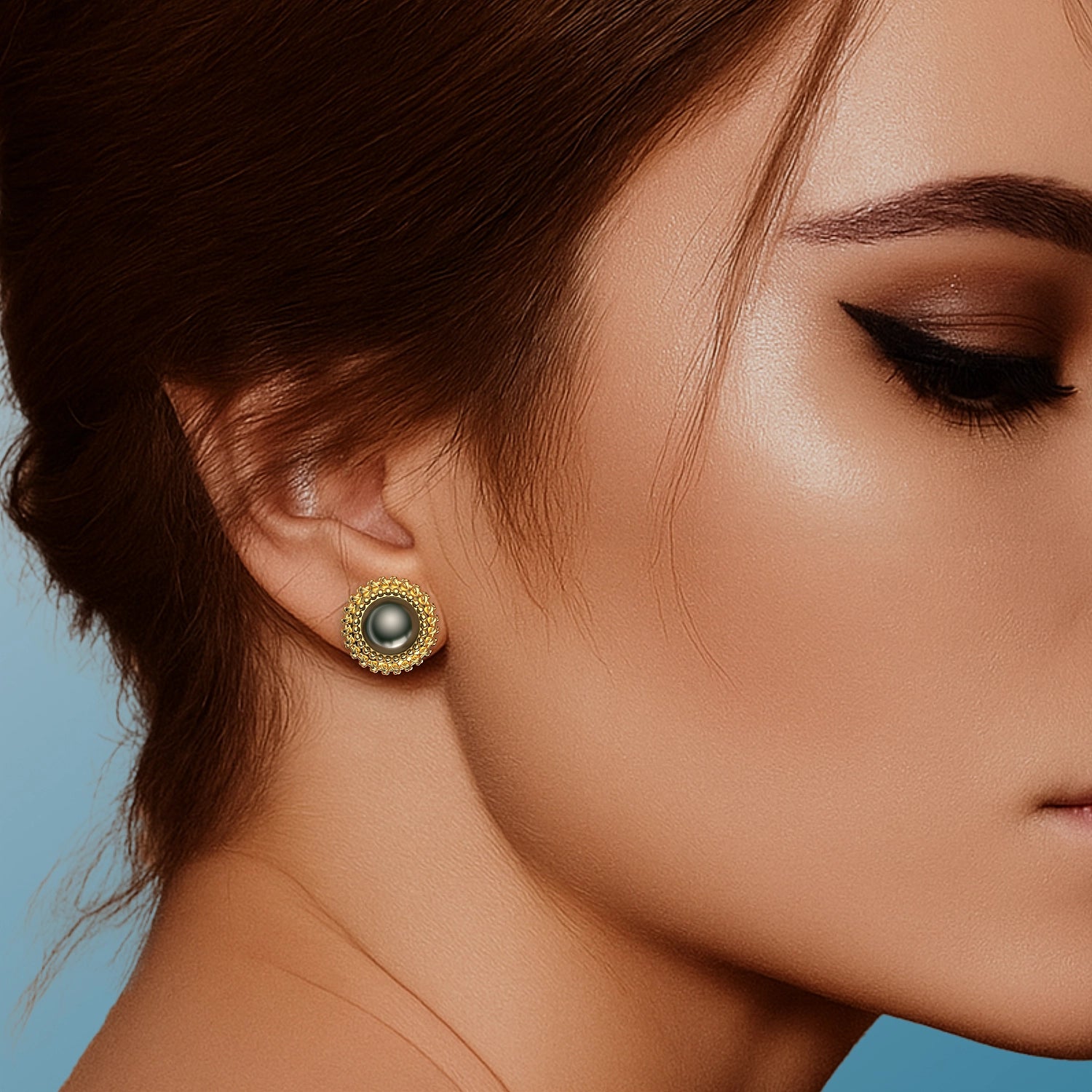Ladinardò™ Ladi Pearl Earrings in Yellow Gold, Tahitian Black Pearl image 1