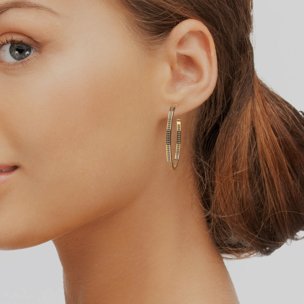 Ladinardò™ Metro Hoop Earrings in Yellow Gold and Blue Sapphires image 1