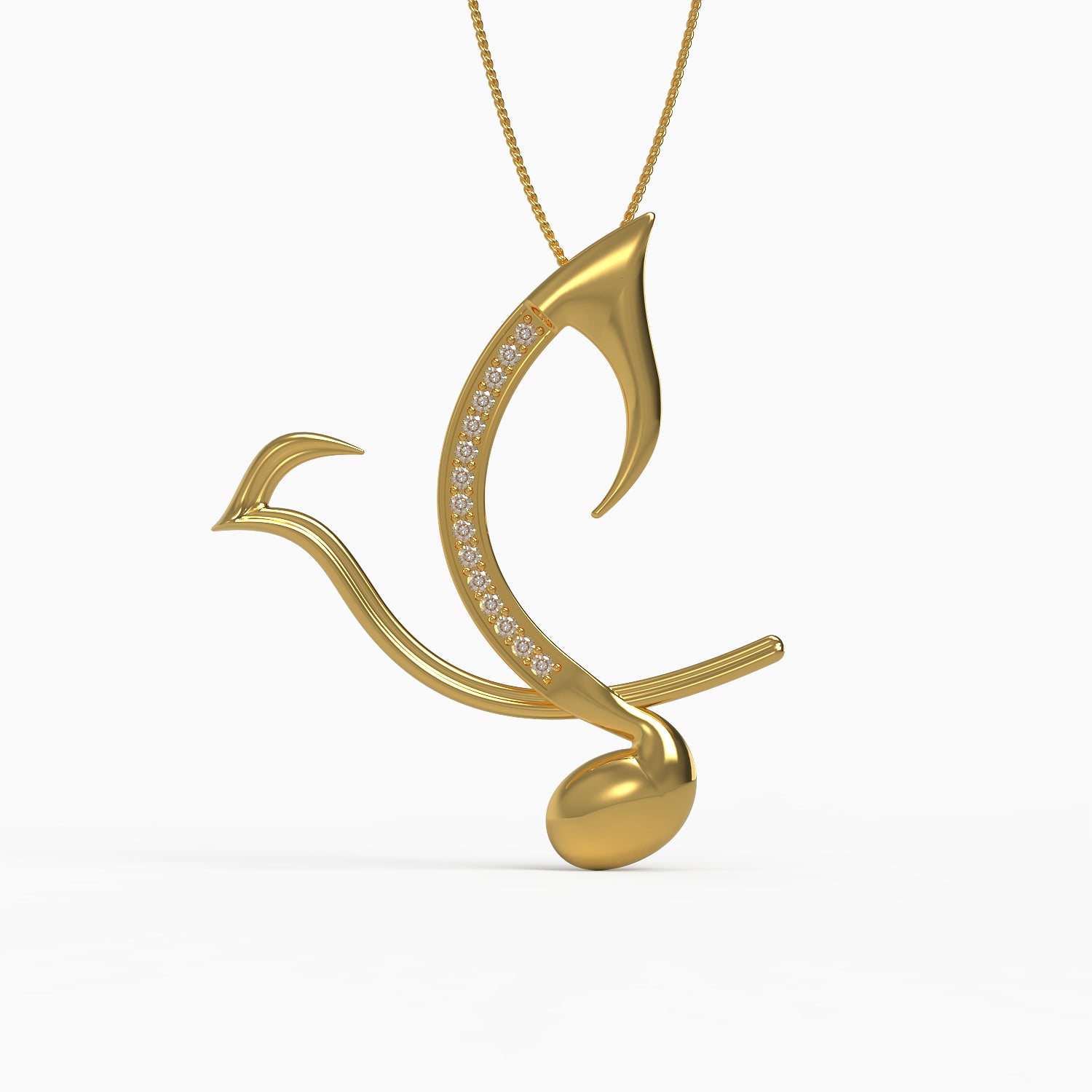 Japanese Nightingale Pendant in Yellow Gold, Diamond image 0