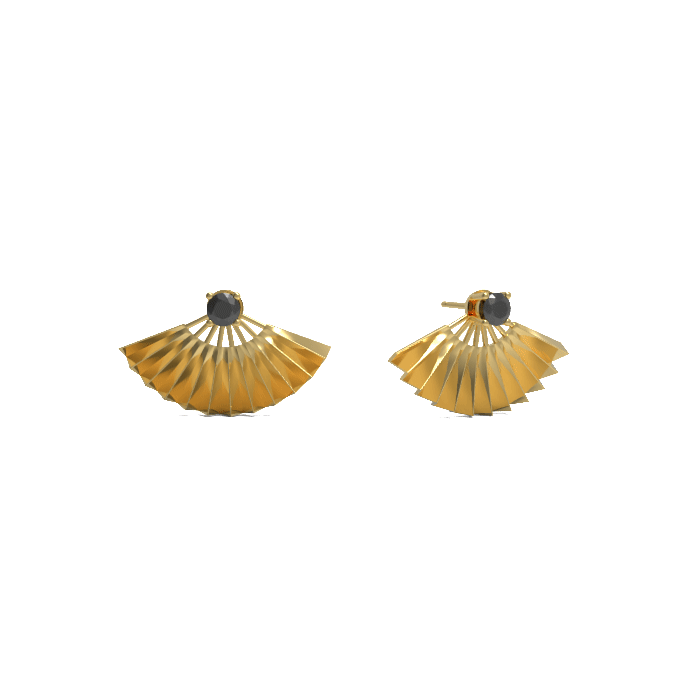Ladinardò™ Geisha Fan Earrings in Yellow Gold and Black Diamond image 2