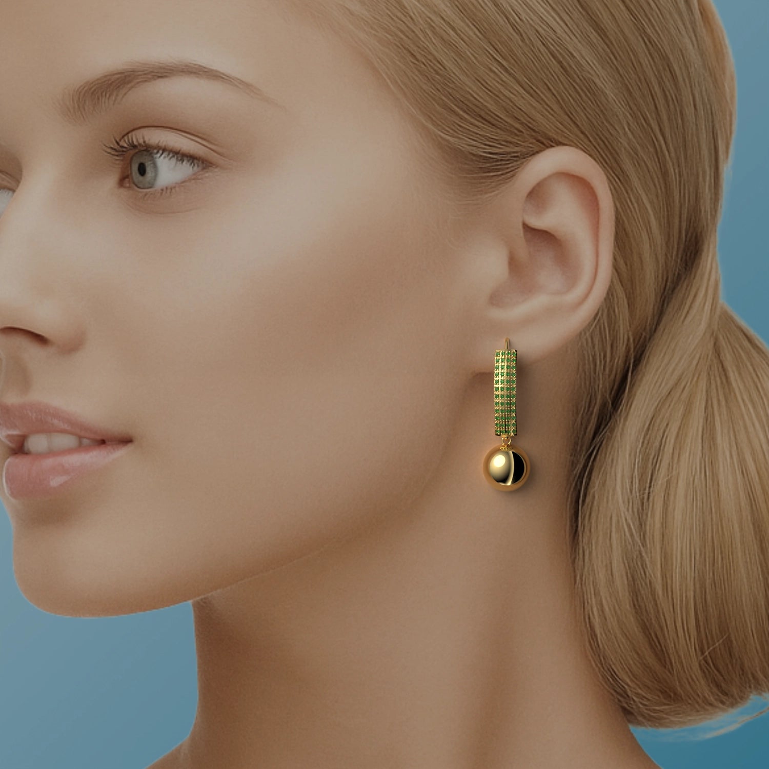 Mic Drop Earrings in Yellow Gold, Emerald image 1