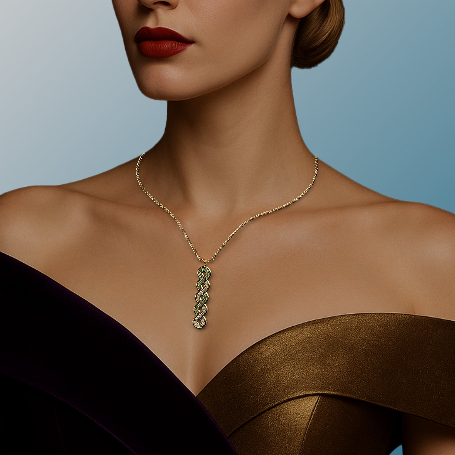Ladinardò® Eternal Knot  Pendant in Yellow Gold, Diamond, Emerald image 1