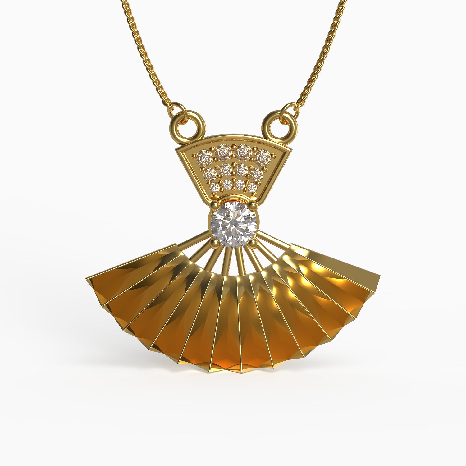 Geisha Fan Pendant in Yellow Gold and Diamond image 0