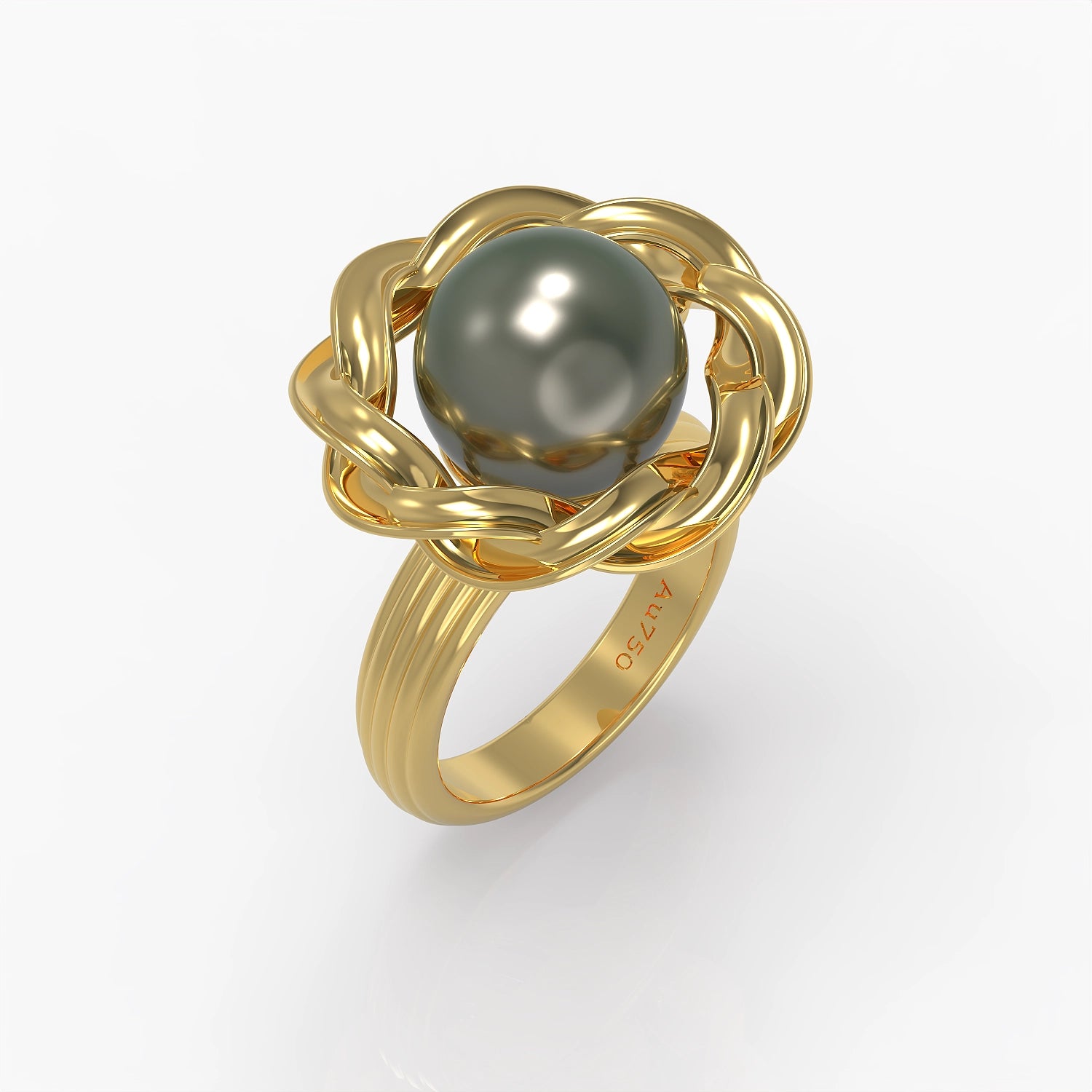 Perle Tressée Ring in Yellow Gold and Black Tahitian Pearl image 0