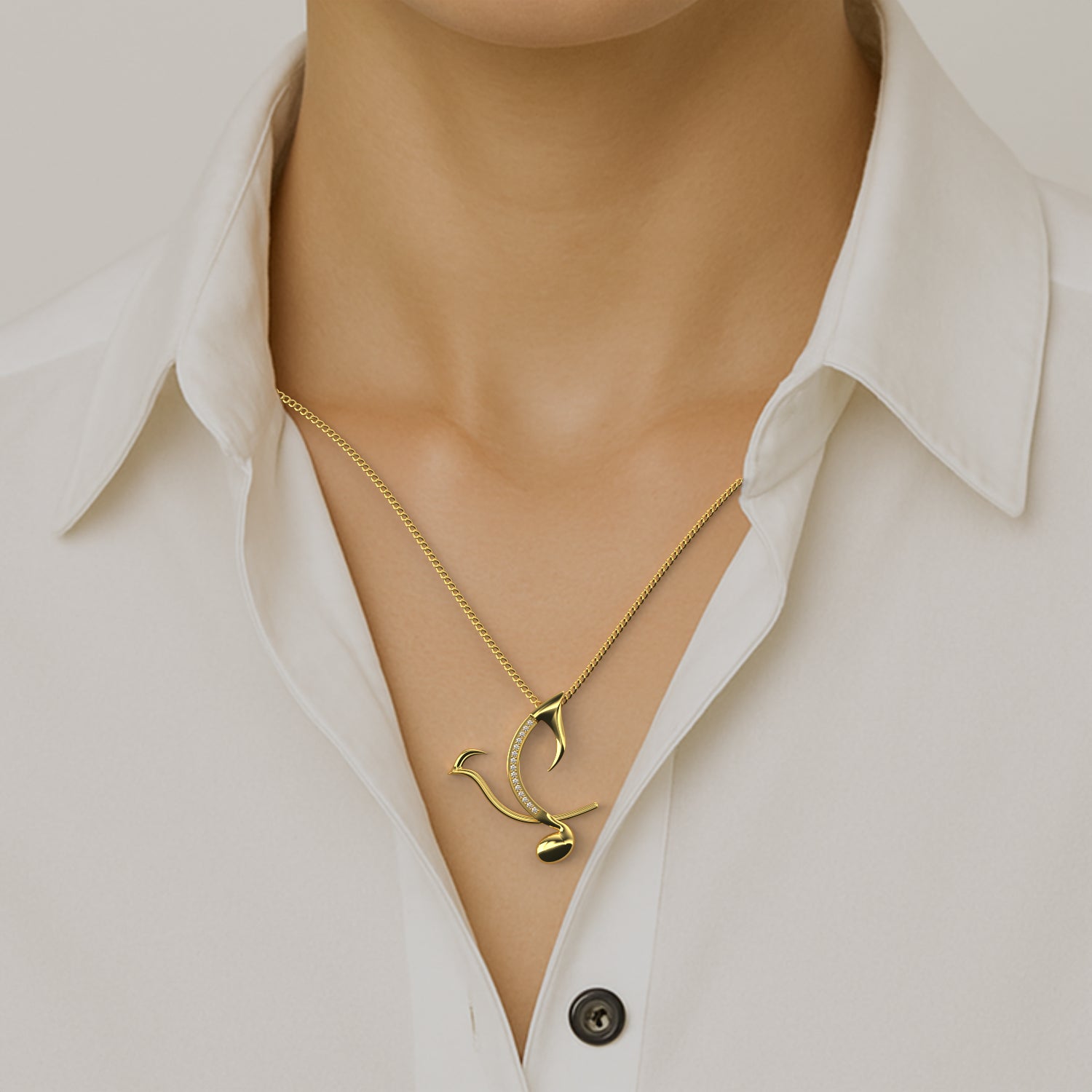 Japanese Nightingale Pendant in Yellow Gold, Diamond image 1
