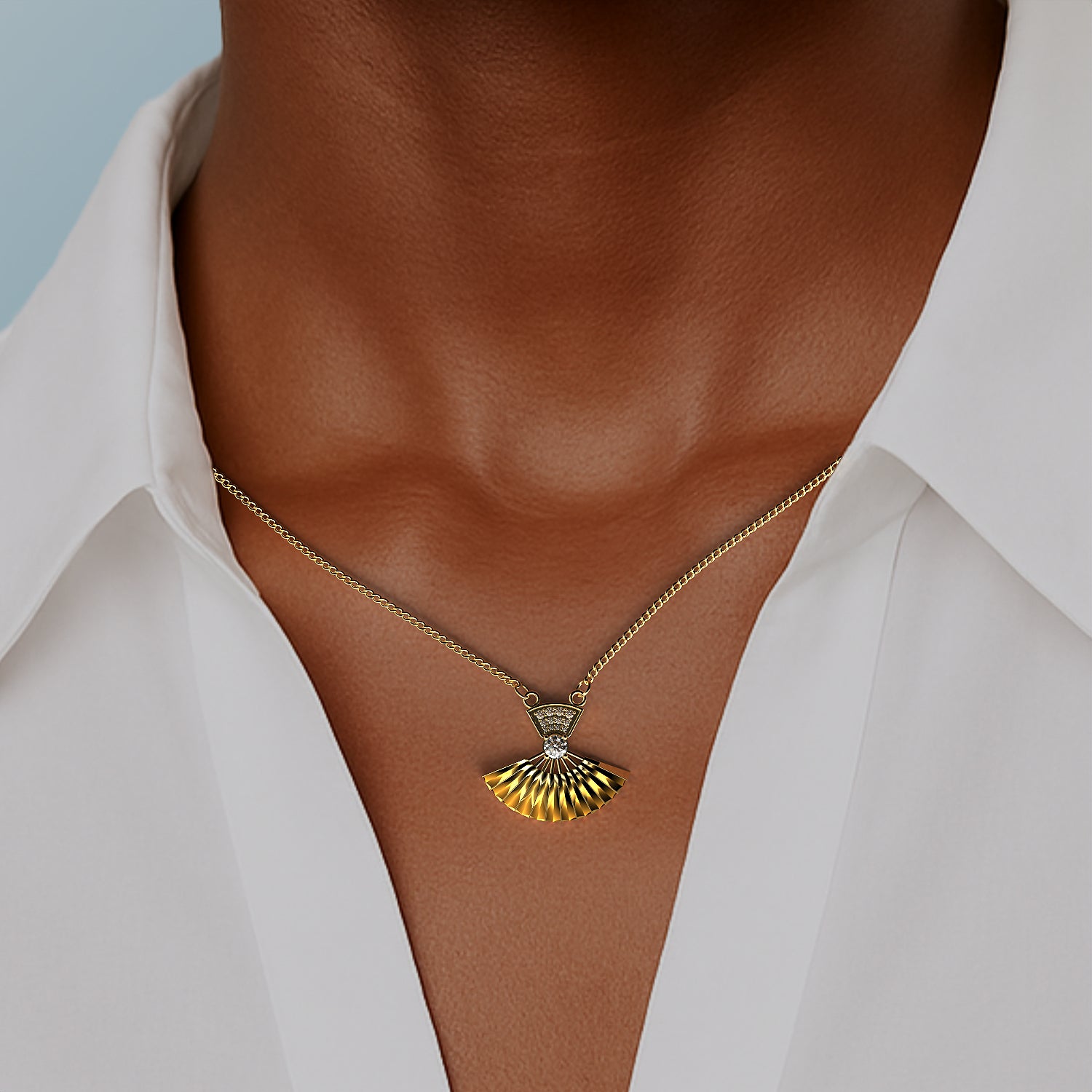 Geisha Fan Pendant in Yellow Gold and Diamond image 1