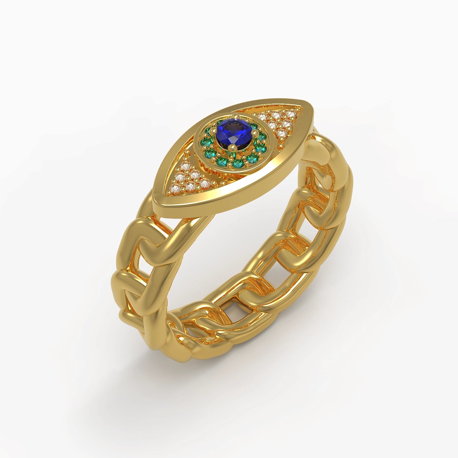 Μάτι Ring in Yellow Gold, Diamonds, Sapphires, Swiss Blue Topaz image 0