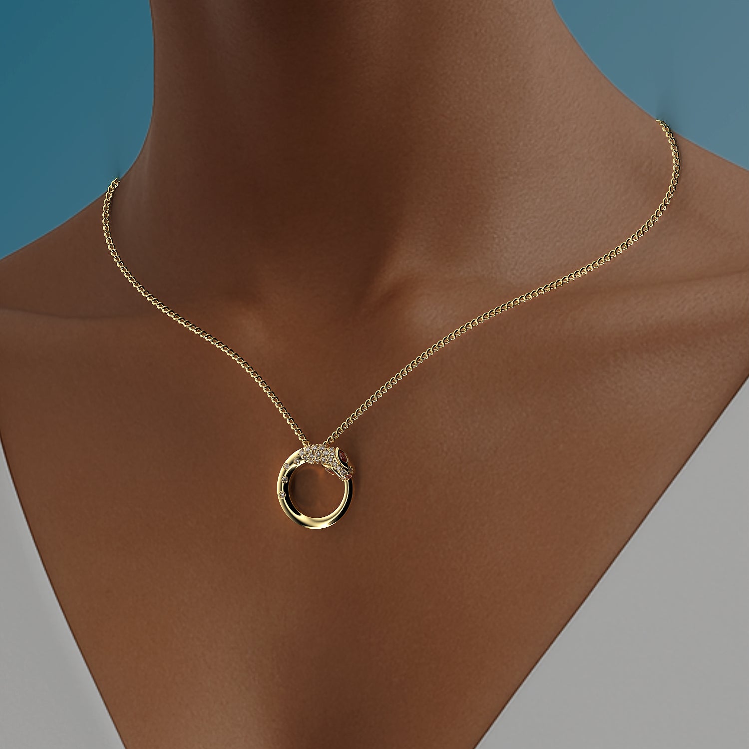 Serpent Pendant in Yellow Gold, Diamond, Ruby image 1