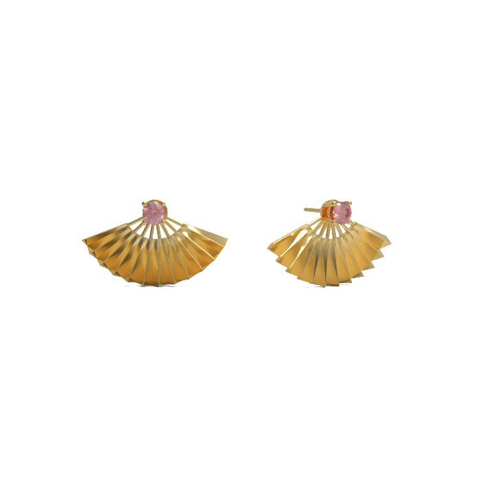 Ladinardò™ Geisha Fan Earrings in Yellow Gold and Pink Topaz image 2