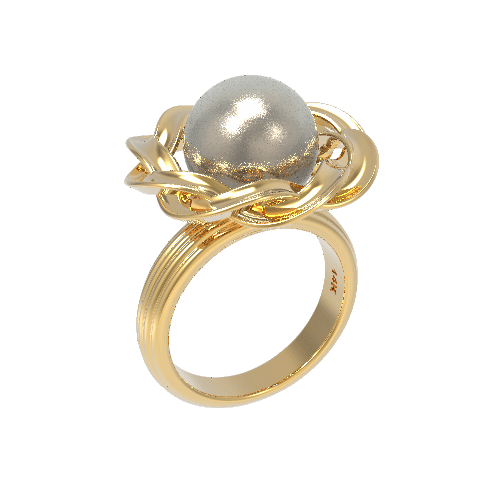 Perle Tressée Ring in Yellow Gold and White Tahitian Pearl image 4