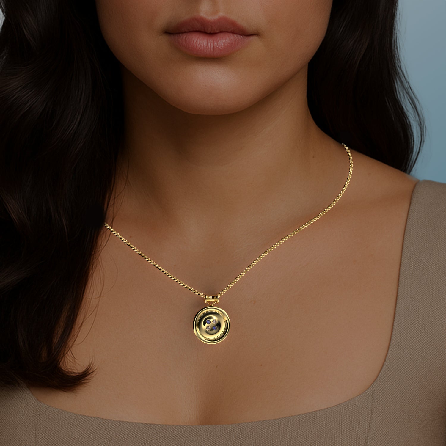 French Couture Pendant in Yellow Gold, Sapphire, Diamond image 1