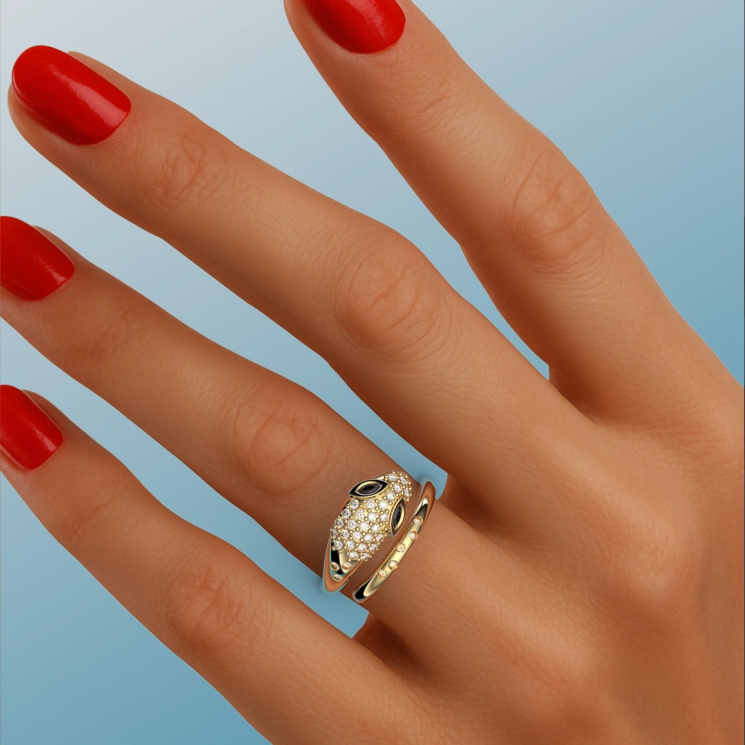 Serpent Ring in Yellow Gold, Diamonds, Black Diamonds image 1