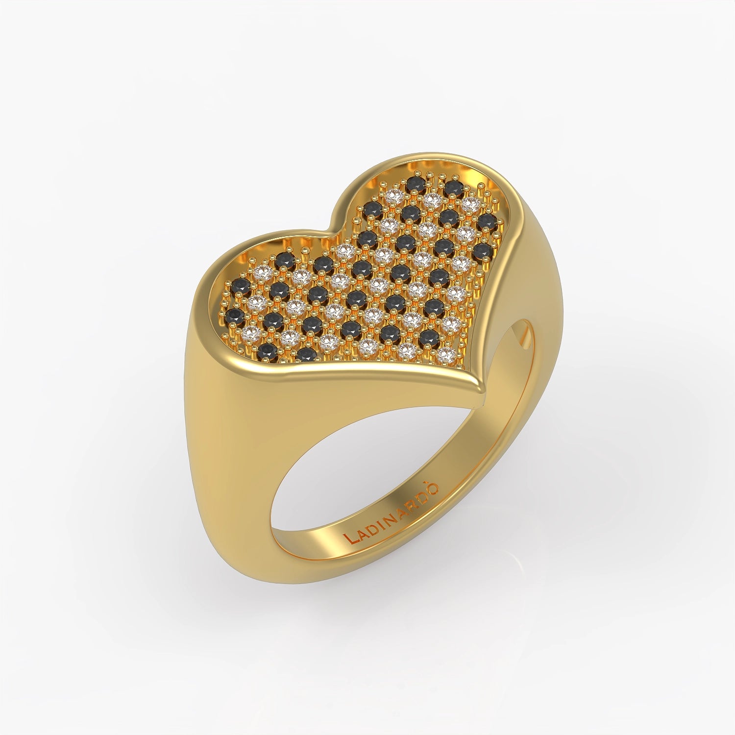 Forevermore Heart Signet Ring in Yellow Gold, Black Diamonds image 0