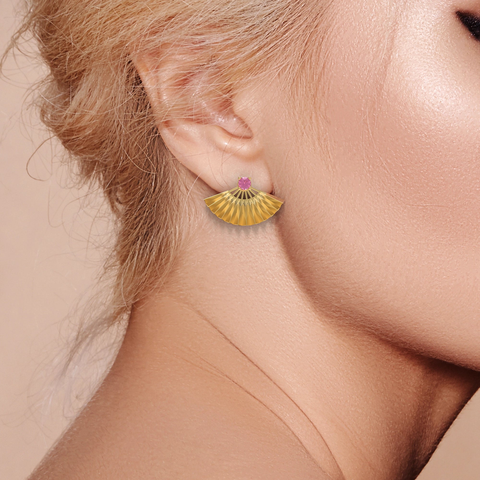 Ladinardò™ Geisha Fan Earrings in Yellow Gold and Pink Topaz image 1