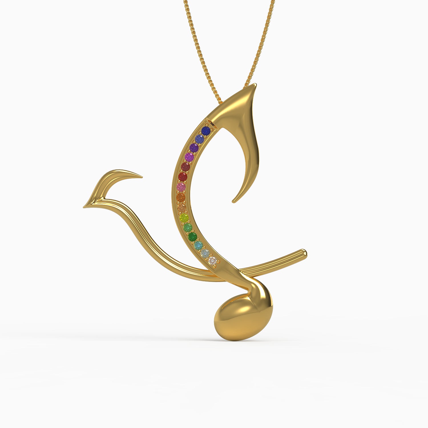 Japanese Nightingale Pendant in Yellow Gold, Multicolored Gemstones image 0