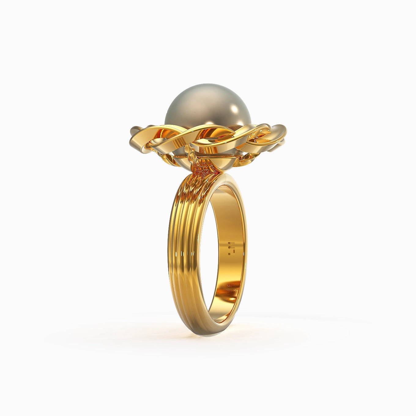 Perle Tressée Ring in Yellow Gold and White Tahitian Pearl image 3