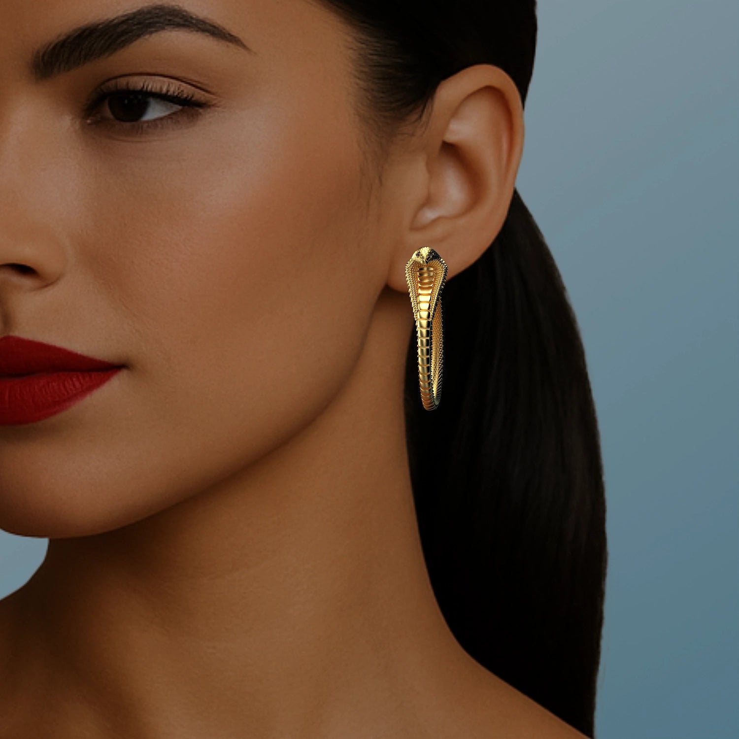 Cleopatra Cobra Hoops in Yellow Gold, Black Diamond image 1
