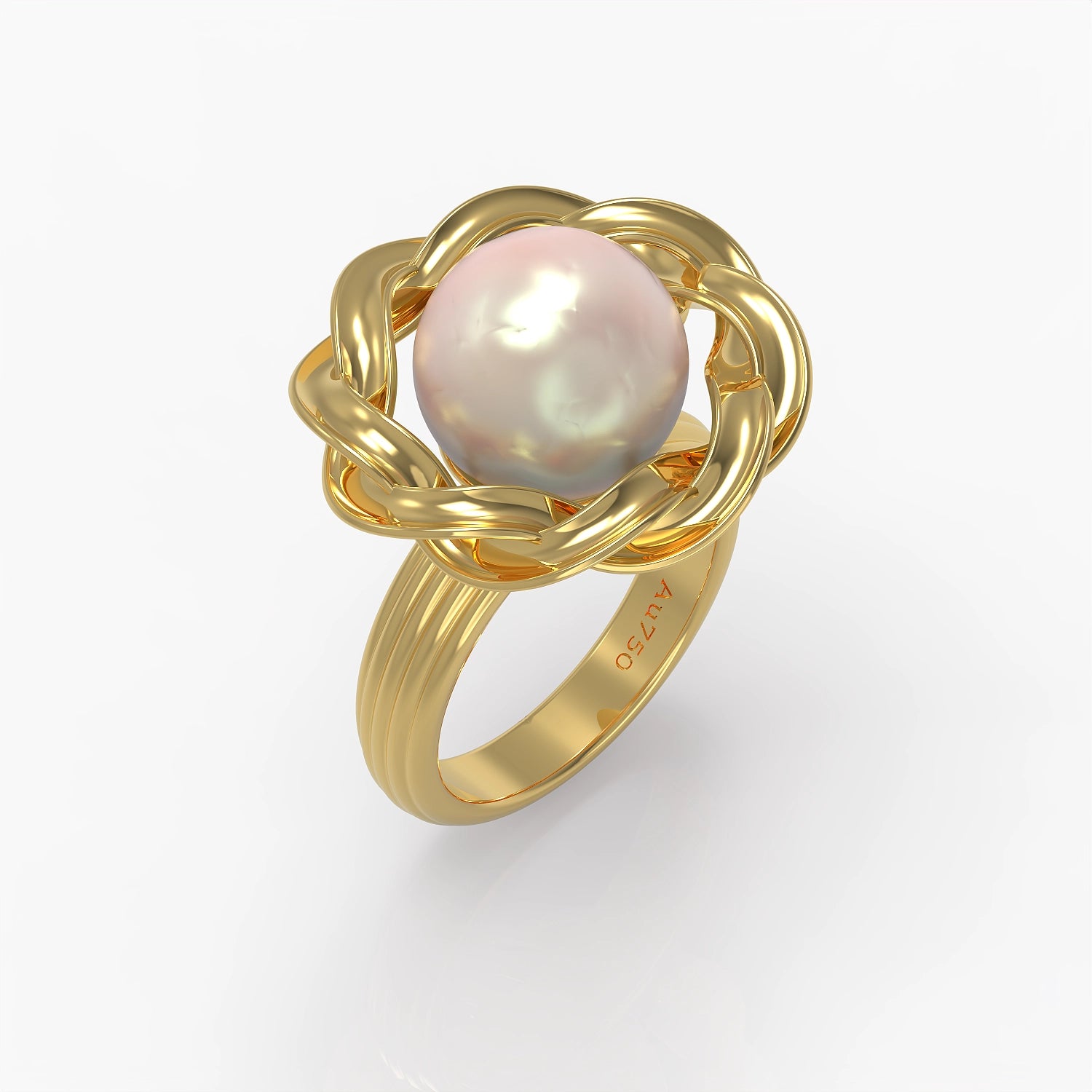 Perle Tressée Ring in Yellow Gold and White Tahitian Pearl image 0