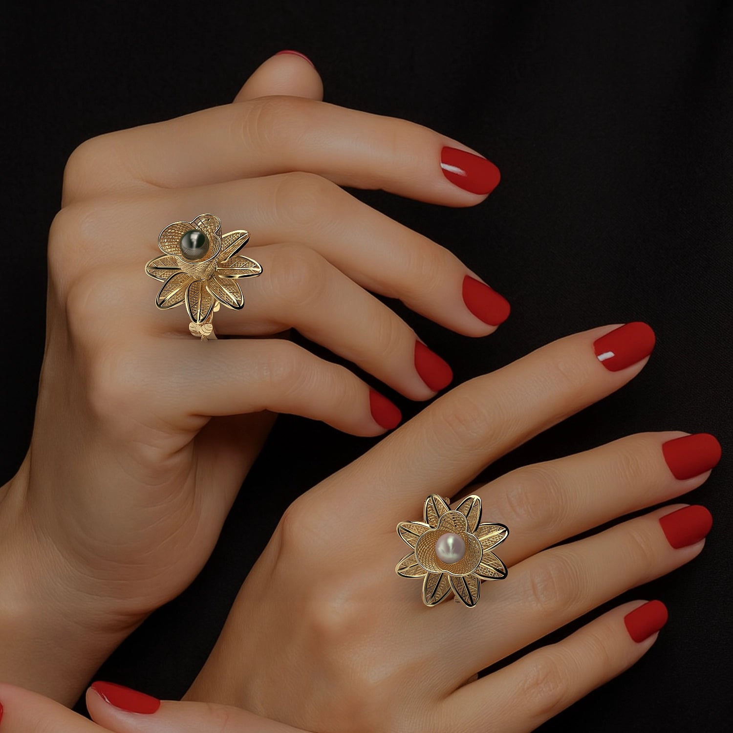 Fiorella Ring in Yellow Gold and White Tahitian Pearl image 1
