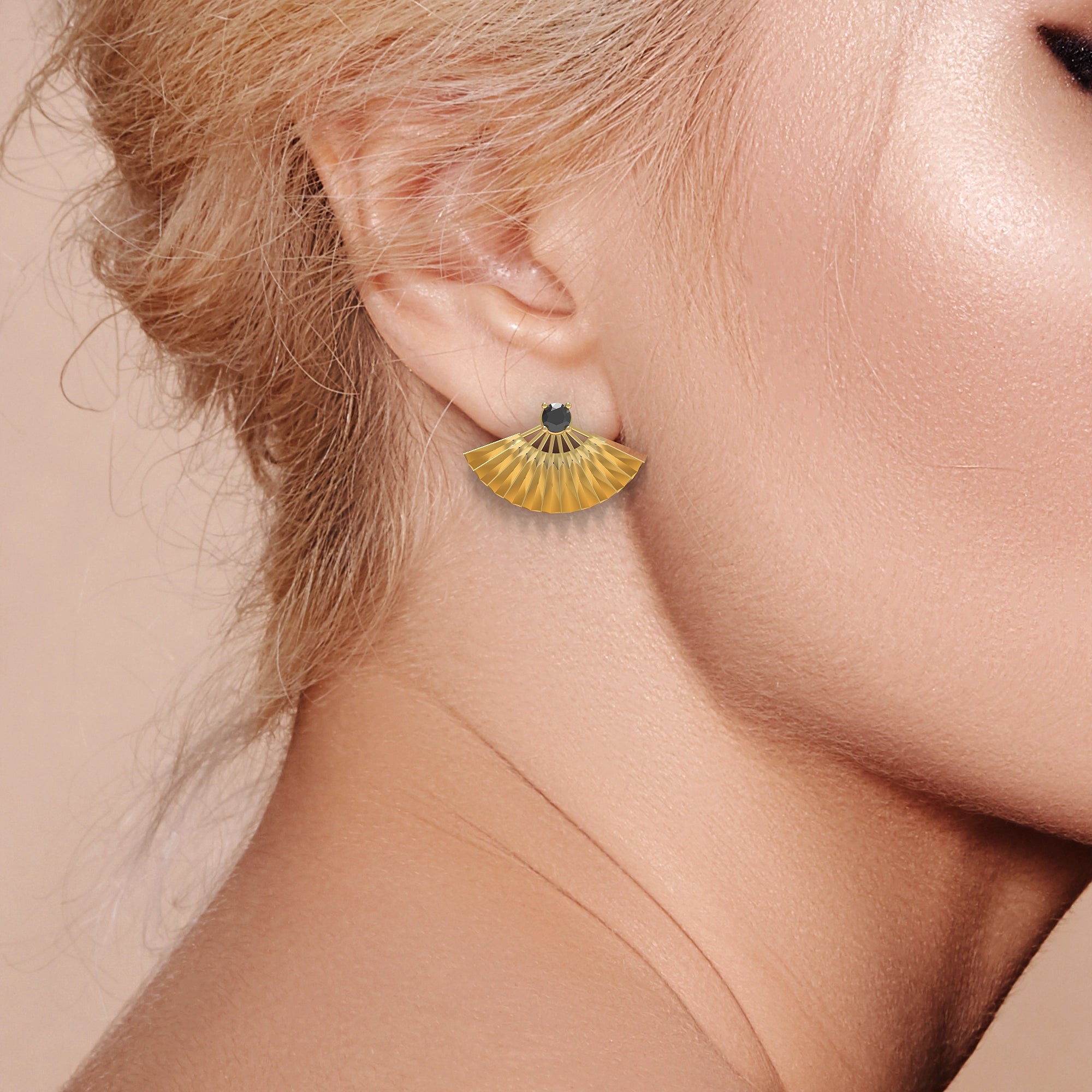 Ladinardò™ Geisha Fan Earrings in Yellow Gold and Black Diamond image 1