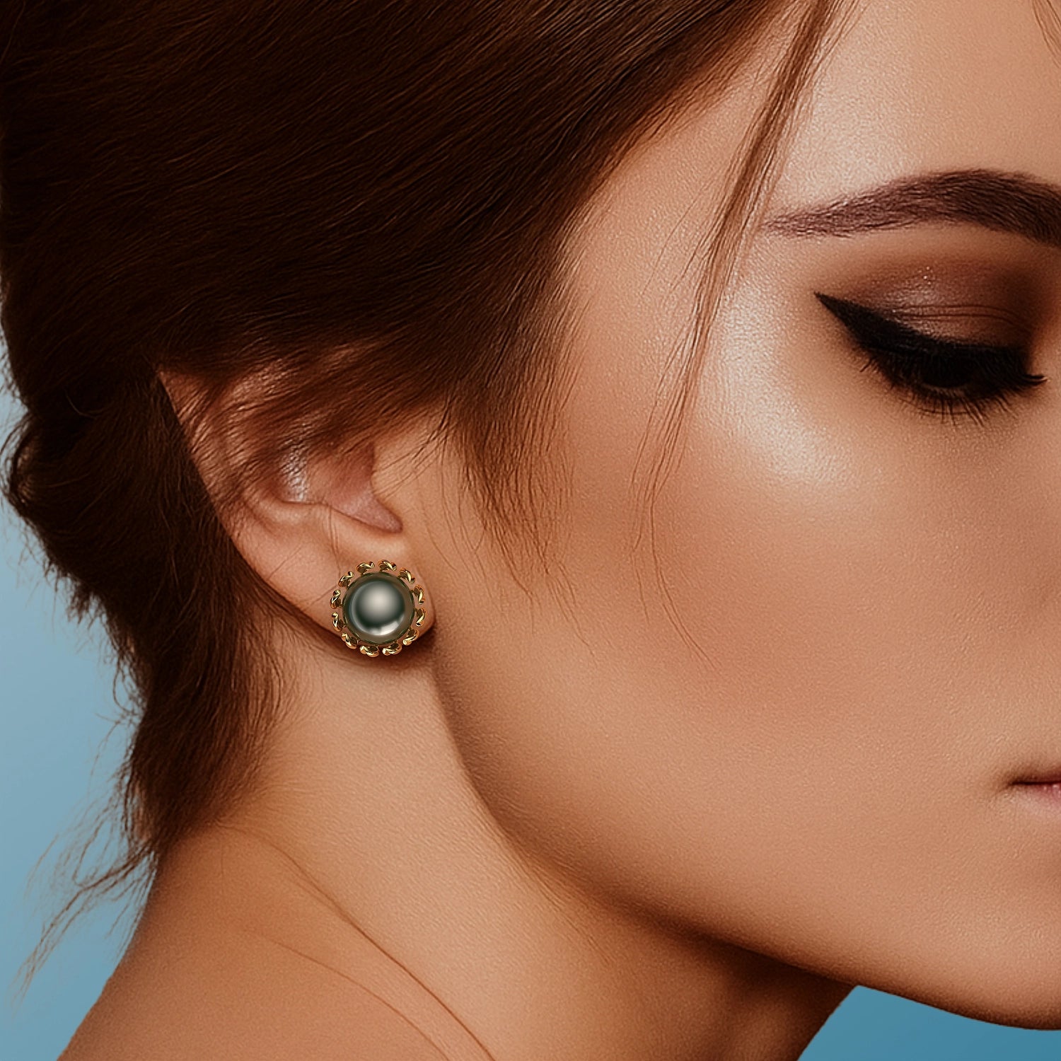 Ladinardò™ 2024 Solar Eclipse Stud Earrings in Yellow Gold, Black Tahitian Pearl image 1