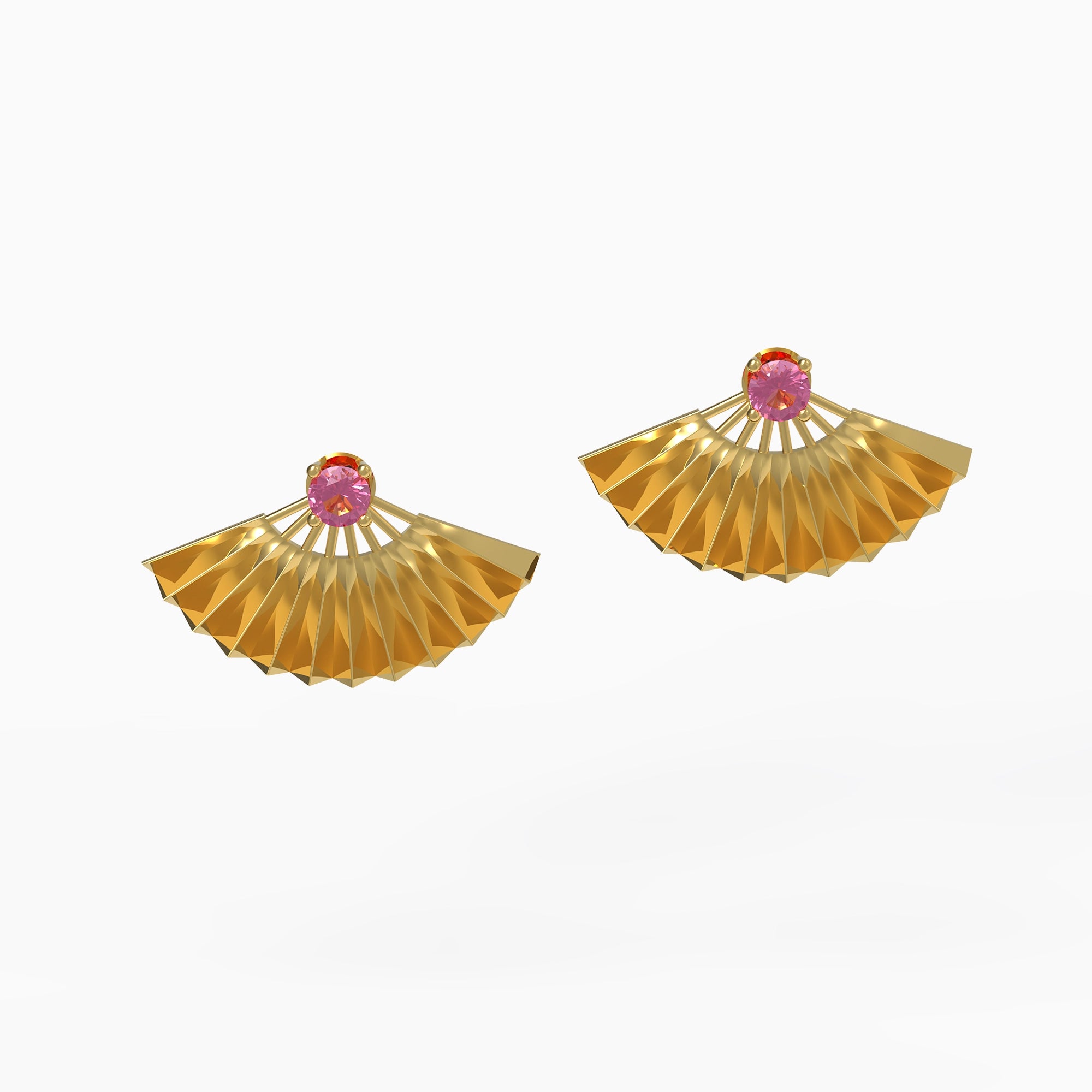 Ladinardò™ Geisha Fan Earrings in Yellow Gold and Pink Topaz image 0