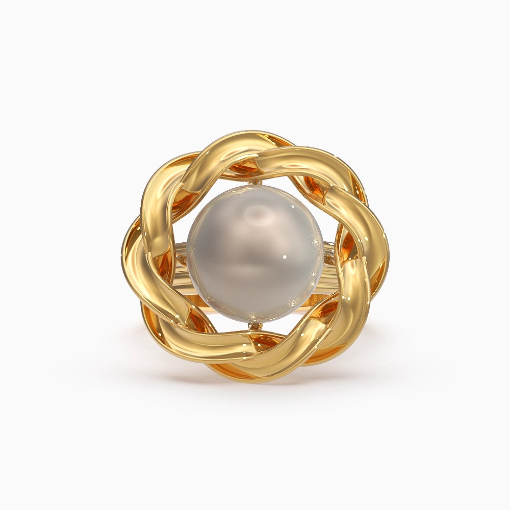 Perle Tressée Ring in Yellow Gold and White Tahitian Pearl image 2