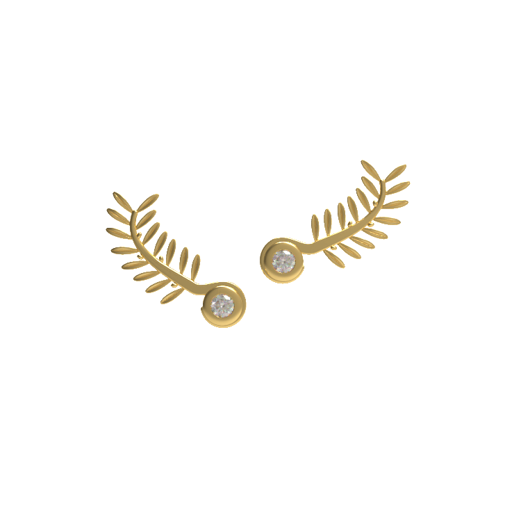 Ladinardò™ Olive Leaf Climber Earrings in Yellow Gold and Diamond image 2