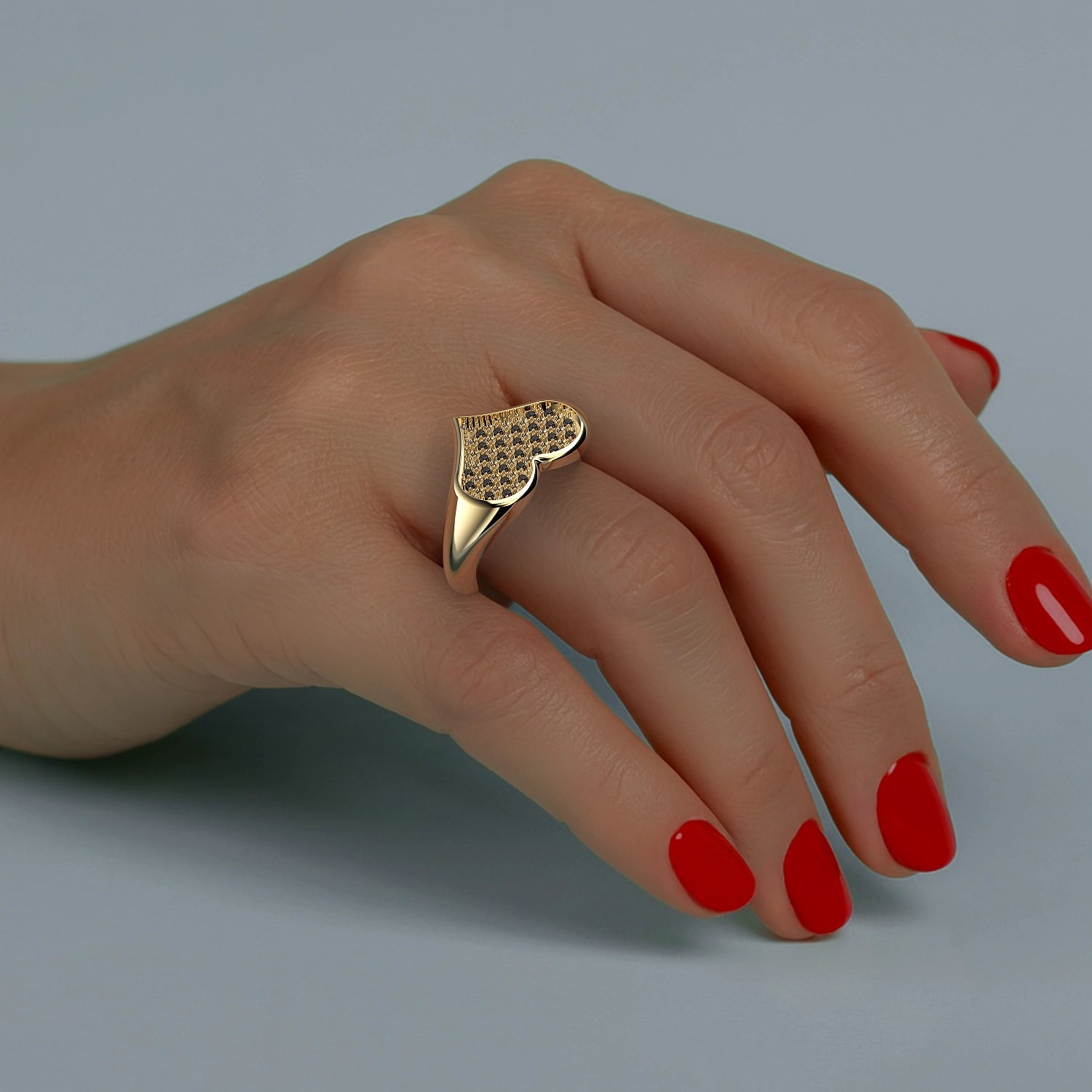 Forevermore Heart Signet Ring in Yellow Gold, Black Diamonds image 1