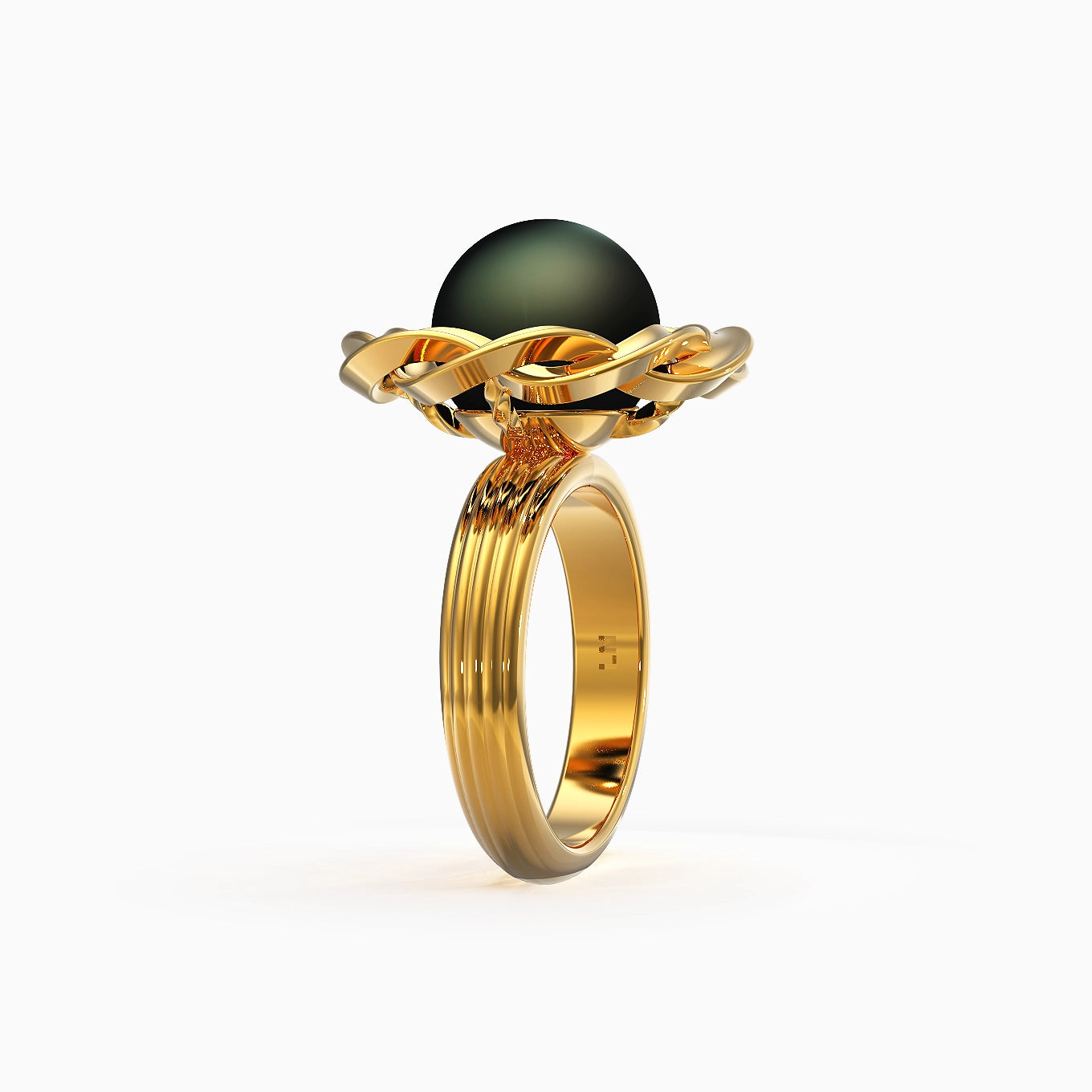 Perle Tressée Ring in Yellow Gold and Black Tahitian Pearl image 3