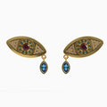 Serpent Evil Eye Earrings in Yellow Gold, Diamond, Ruby, Swiss Blue Topaz image 0