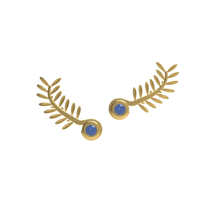 Ladinardò™ Olive Leaf Climber Earrings in Yellow Gold and Aquamarine image 2