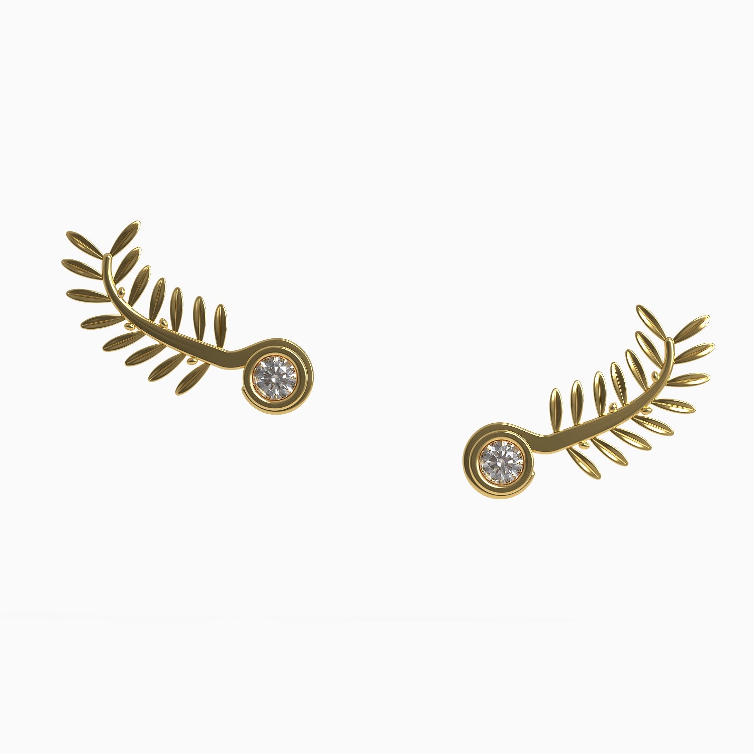 Ladinardò™ Olive Leaf Climber Earrings in Yellow Gold and Diamond image 0