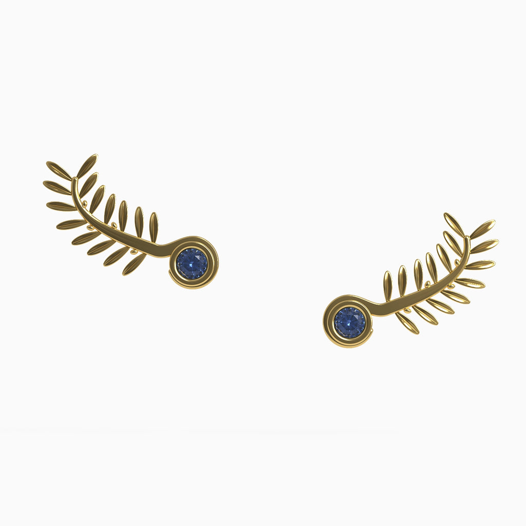 Ladinardò™ Olive Leaf Climber Earrings in Yellow Gold and Aquamarine image 0