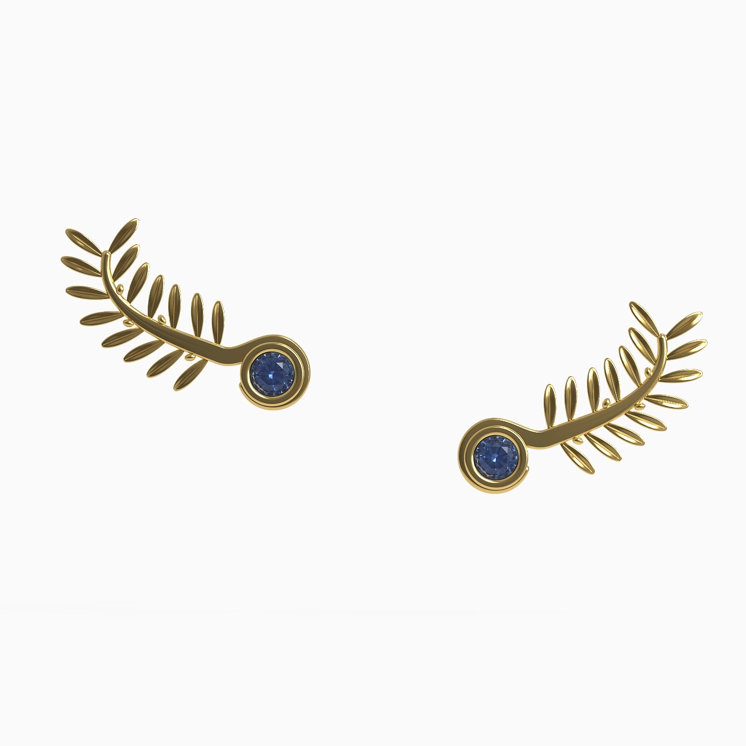Ladinardò™ Olive Leaf Climber Earrings in Yellow Gold and Aquamarine image 0