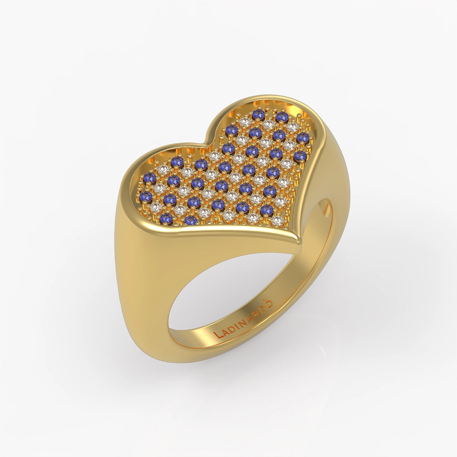 Forevermore Heart Signet Ring in Yellow Gold, Diamonds, Sapphires image 0