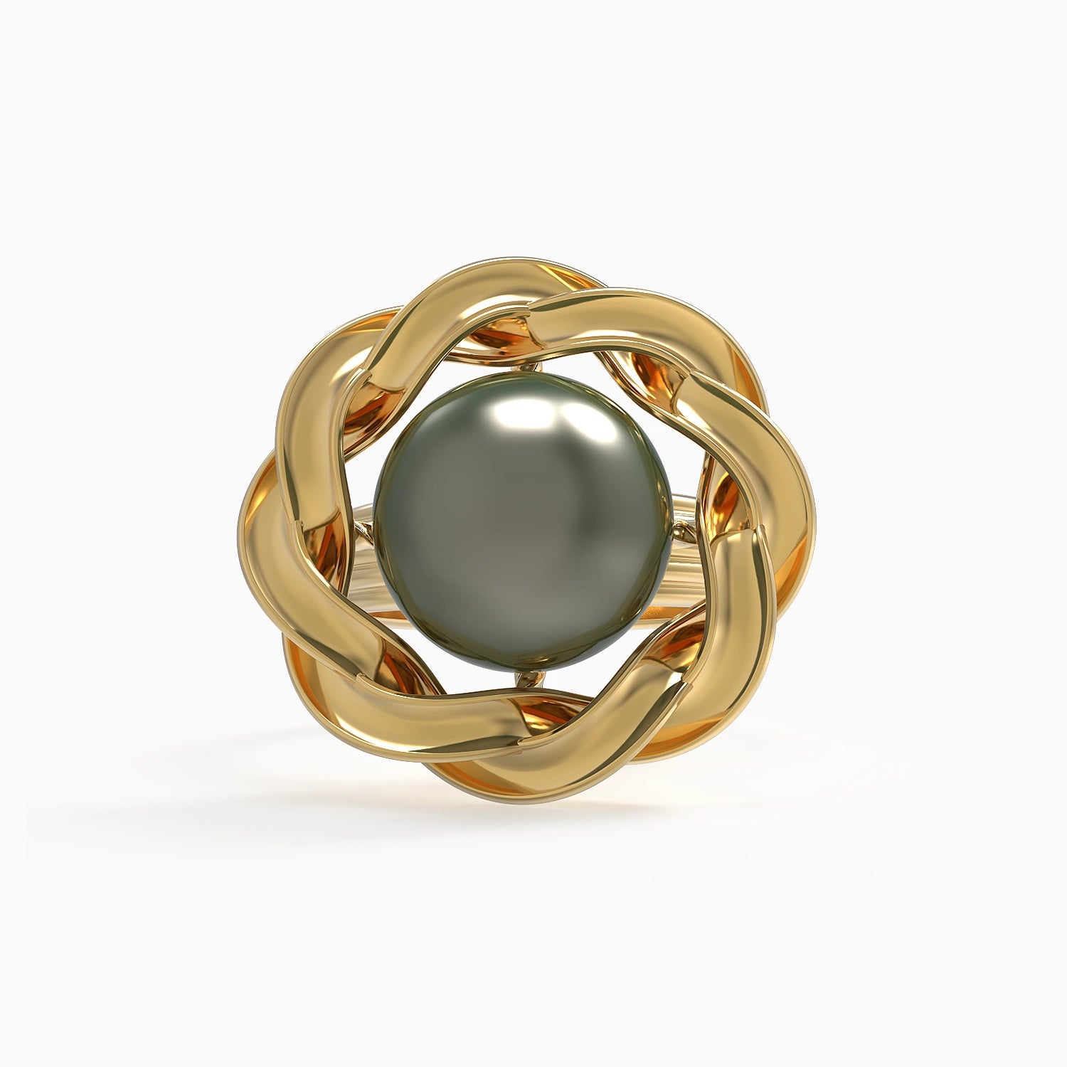 Perle Tressée Ring in Yellow Gold and Black Tahitian Pearl image 2