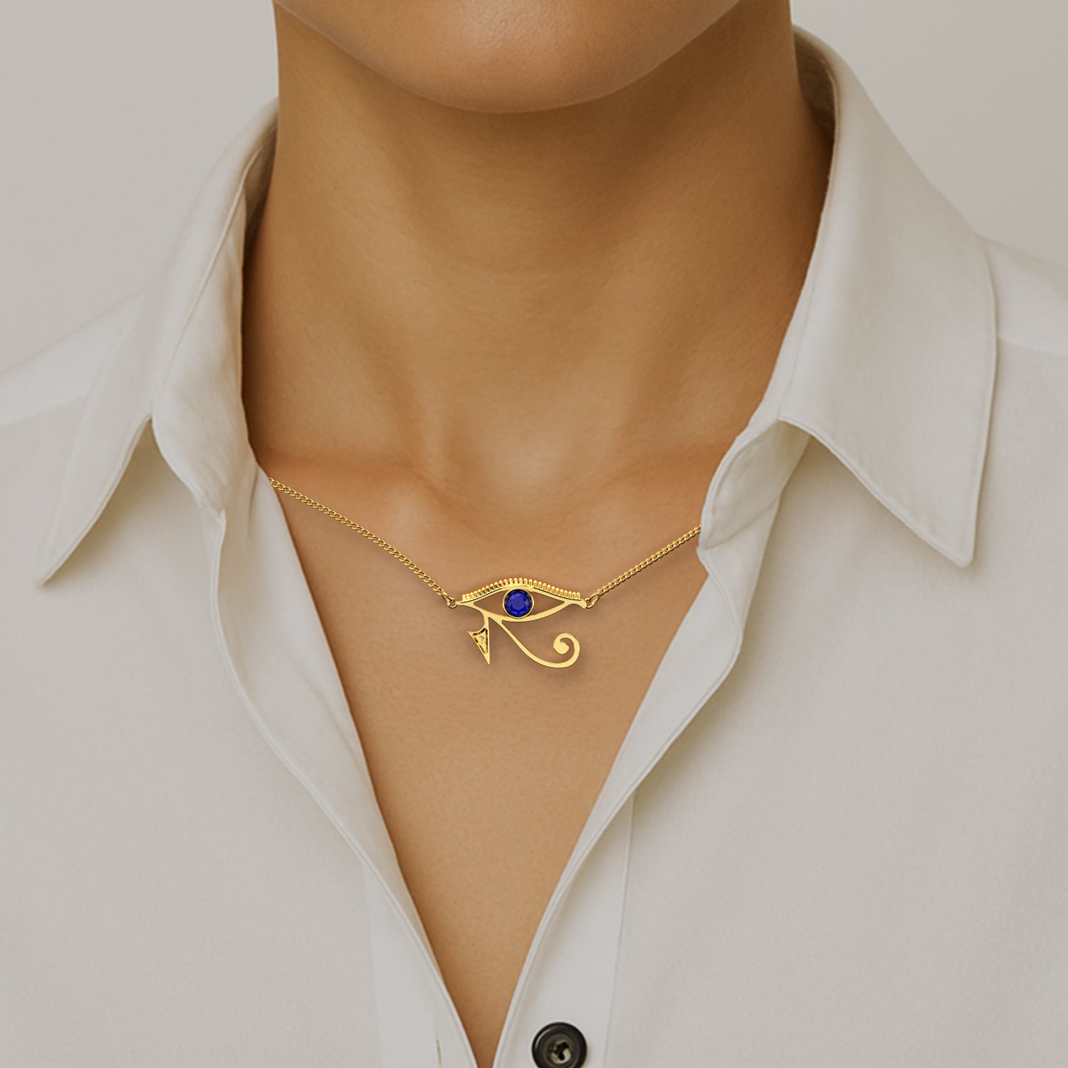 Horus Evil Eye Pendant in Yellow Gold, Sapphire image 1